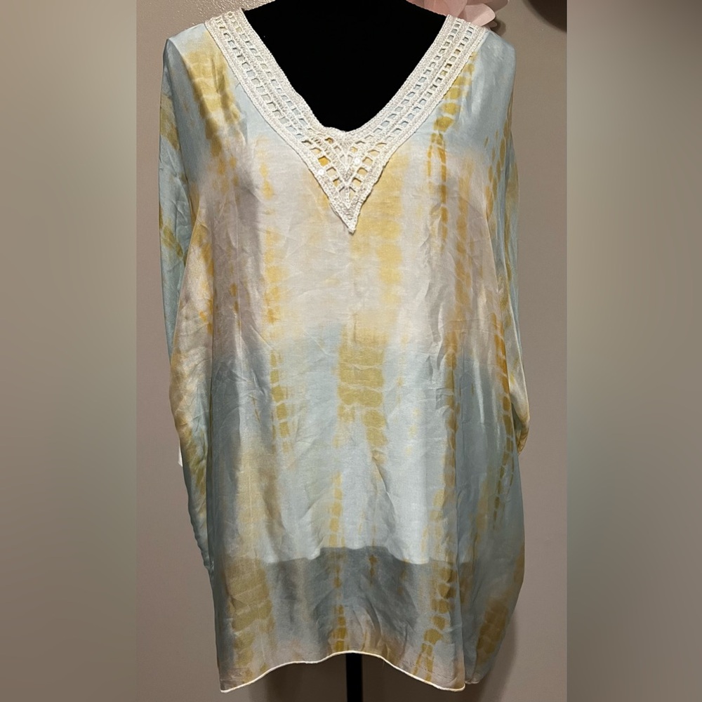 Belle France Chic V-Neck Silk Blend Women's Tunic SZ XL PTP 21”